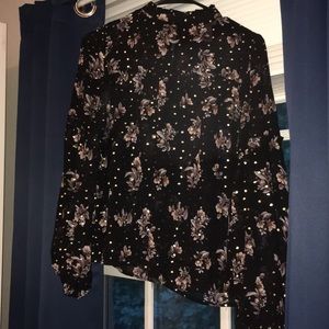 Sheer floral black and gold long sleeve blouse